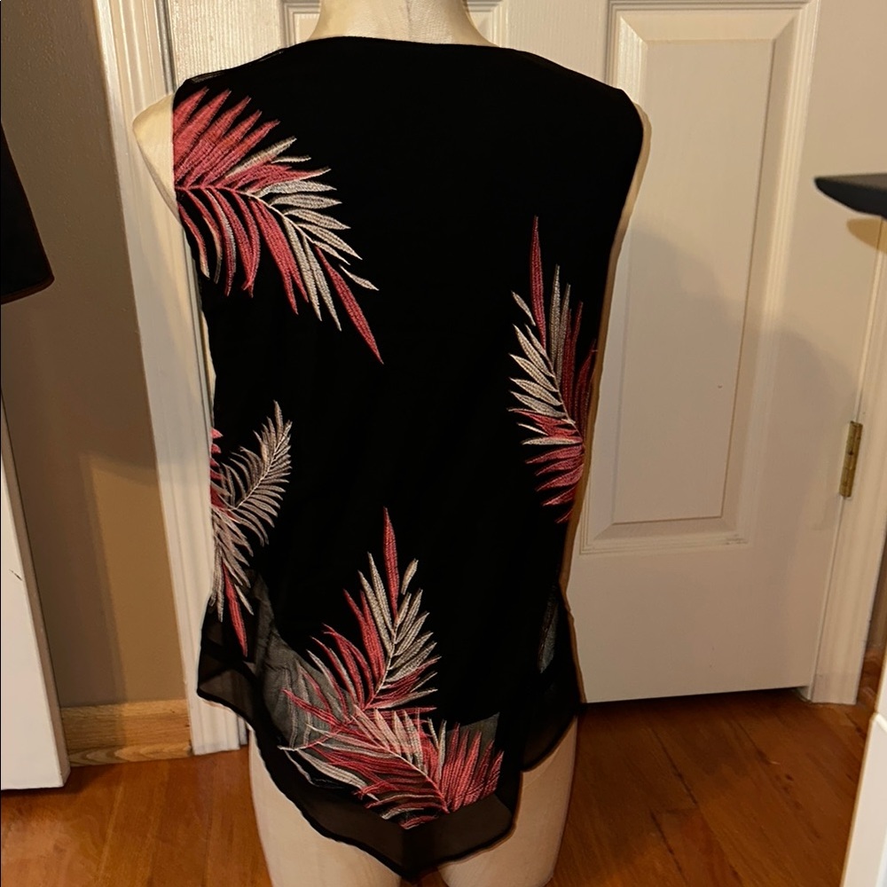 Alfani Black Top with Pink Leaf Pattern - Picture 3 of 5